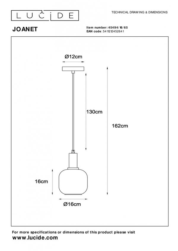 Nowoczesna Czarna Lampa Wisząca Szklany Dymiony Klosz JOANET 45494/16/65 LUCIDE