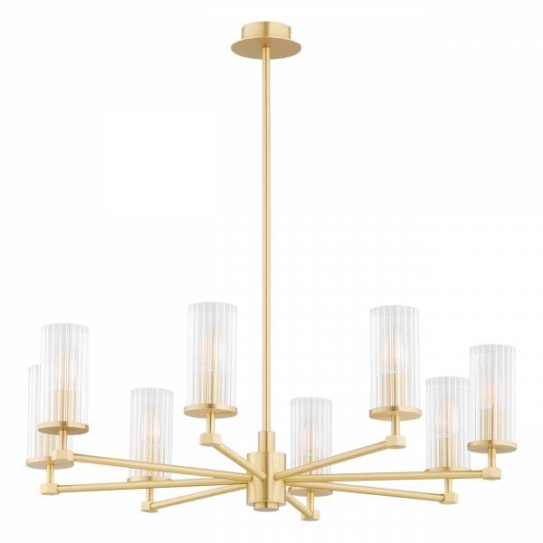 Rozłożysty żyrandol 8-płomienny mosiądz transparentne szkło ryflowane nowoczesny elegancki 74cm HAMPTON 5066 Argon