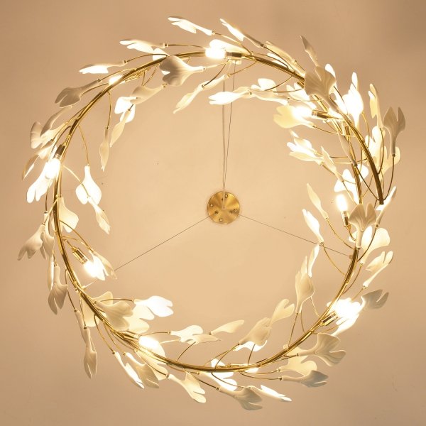 Dekoracyjna nowoczesna biała lampa wisząca ceramiczne listki 10 źródeł światła okrągła designerska boho BOTANIKA XY080P-100 Step Into Design