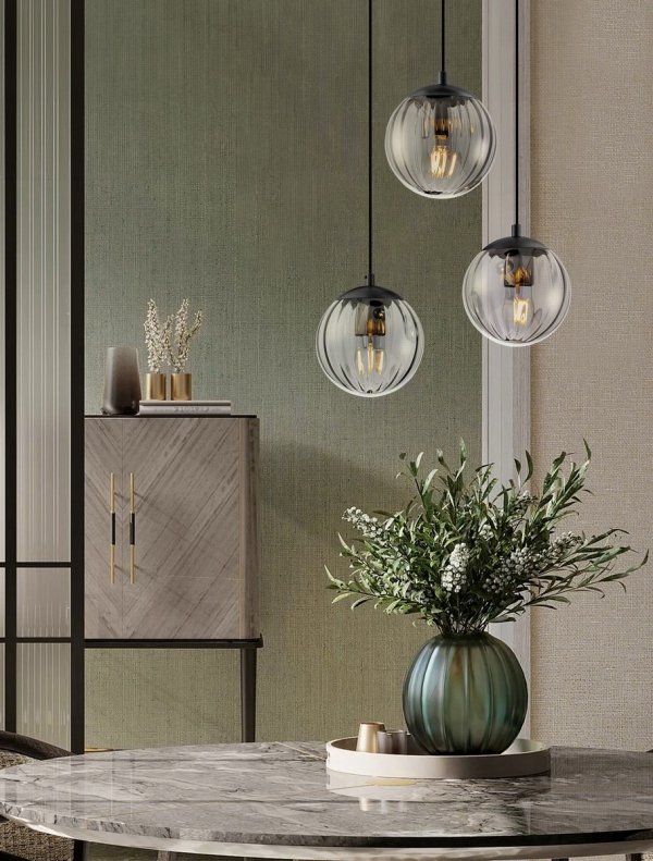 Klasyczna lampa wisząca potrójna czarna szklane kule minimalistyczna uniwersalna dekoracyjna elegancka CELONDA LE45219 Luces Exclusivas