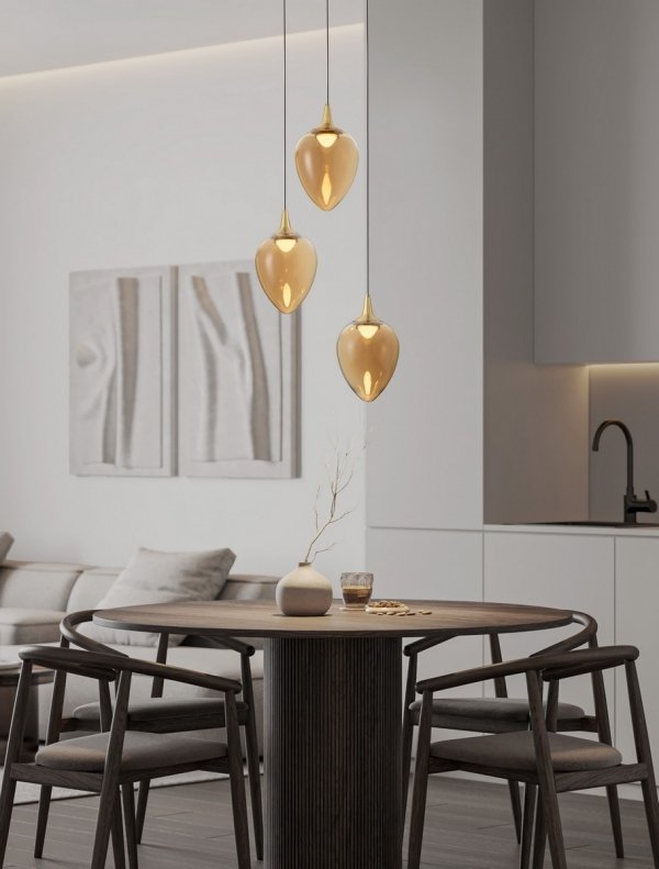 Nowoczesna lampa wisząca LED owalny złoty szklany klosz uniwersalna klasyczna minimalistyczna możliwość ściemniania VAZENDO LE45120 Luces Exclusivas