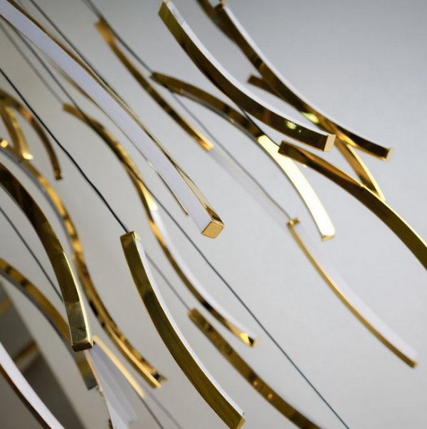 Nowoczesna złota lampa wisząca LED kaskadowa kompozycja falujących linii FLOW 13 PENDANT 3-STEP DIMM GOLD AZ6816 Azzardo