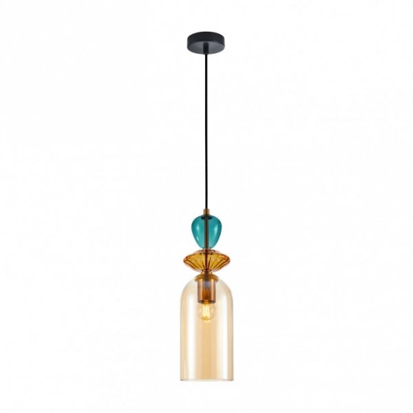 Designerska Lampa Wisząca Szklana Bursztynowy Klosz BUSCO PND-30263-1C-BRO-AMB ITALUX