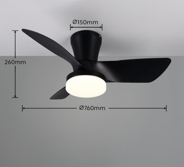 Nowoczesna lampa sufitowa z wiatrakiem LED czarna klasyczna minimalistyczna ściemnialna na pilota RANDERS R64412132 Rl
