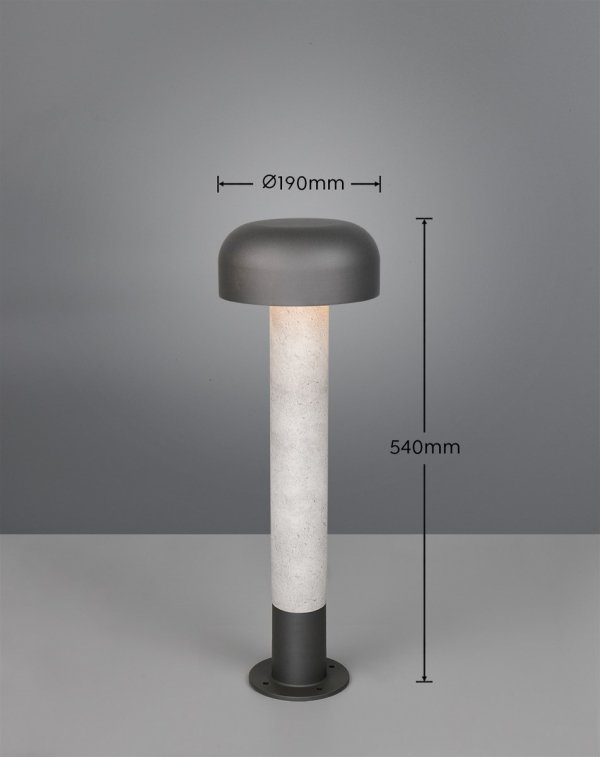 Nowoczesny słupek ogrodowy szary kształt grzybka klasyczny minimalistyczny aluminiowy betonowa podstawa FRASER IP54 562560178 Trio