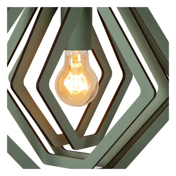 Drewniana lampa wisząca zielona nowoczesna boho designerska możliwość ściemniania MAURO 77489/33/33 LUCIDE