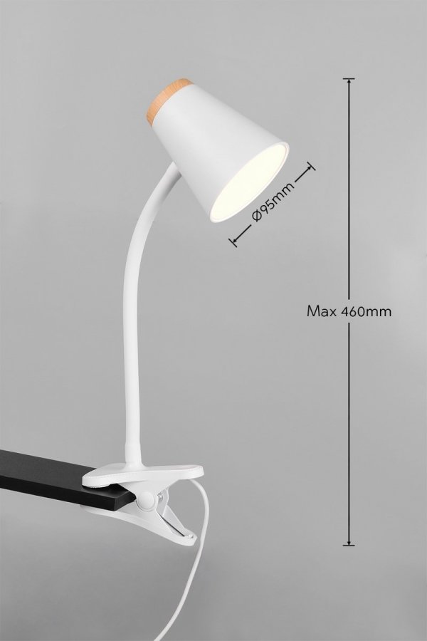 Lampa biurkowa nocna na klipsie LED biała minimalistyczna klasyczna nowoczesna drewniany dekor PONGO R25831101 Rl