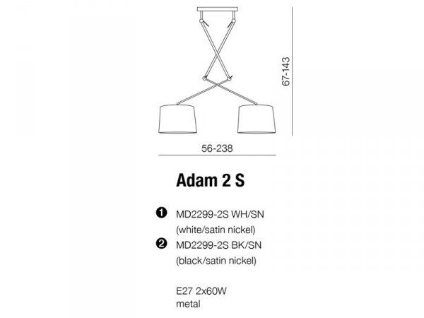 LAMPA SUFITOWA AZZARDO ADAM 2 S BLACK PENDANT AZ1842+AZ2586+AZ2586