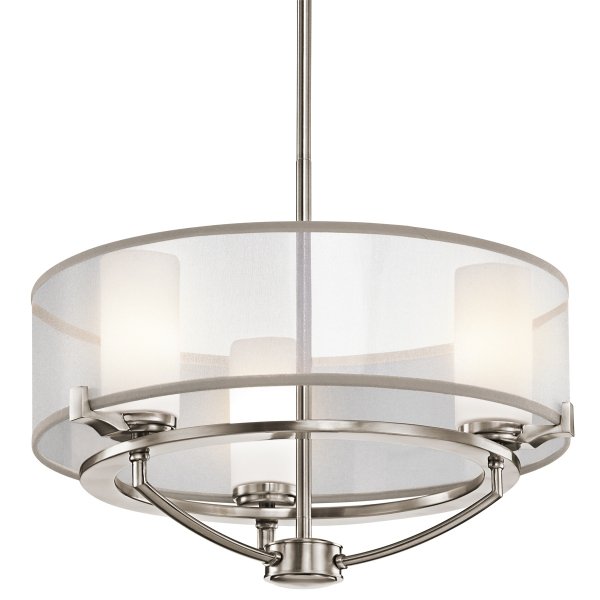 Żyrandol Saldana - 3 źródła światła Klasyczny pewter abażur z organzy okrągły klosze tuba minimalistyczny uniwersalny KL-SALDANA3 KICHLER