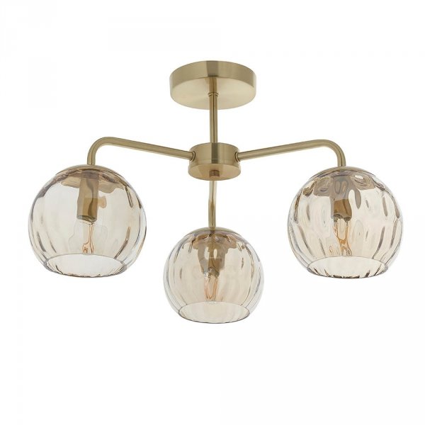 Plafon sufitowy mosiężny szklane klosze trzyramienny elegancki designerski klasyczny DIMPLE 91968 ENDON