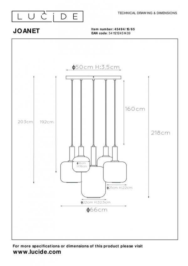 Nowoczesna Lampa Wisząca Czarna Szklane Klosze JOANET 45494/15/65 LUCIDE