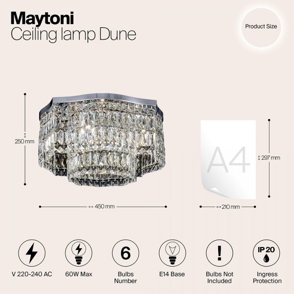 Kryształowy Złoty Plafon Glamour DUNE DIA005CL-06G MAYTONI Złota Lampa Sufitowa Kryształ