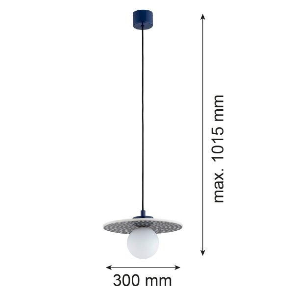 Lampa wisząca ceramika Bolesławiec granatowy płaski talerz w kropki ręcznie zdobiona designerska wyjątkowa BOLL 8950 Argon x Manufaktura w Bolesławcu 