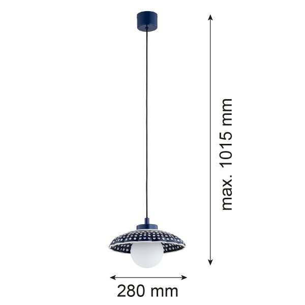 Lampa wisząca ceramika Bolesławiec granatowa muszla w kropki ręcznie zdobiona designerska wyjątkowa BOLL 8948 Argon x Manufaktura w Bolesławcu 