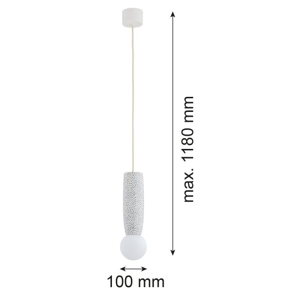 Lampa wisząca ceramika Bolesławiec biała w kropki ręcznie zdobiona designerska wyjątkowa podłużna BOLL 8938 Argon x Manufaktura w Bolesławcu 