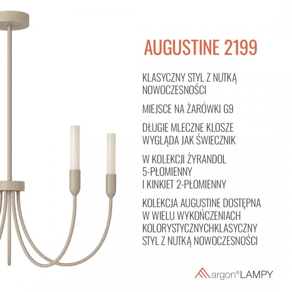 Rozłożysty żyrandol 5-płomienny beżowy świecznikowy minimalistyczny klasyczny AUGUSTINE 2199 Argon