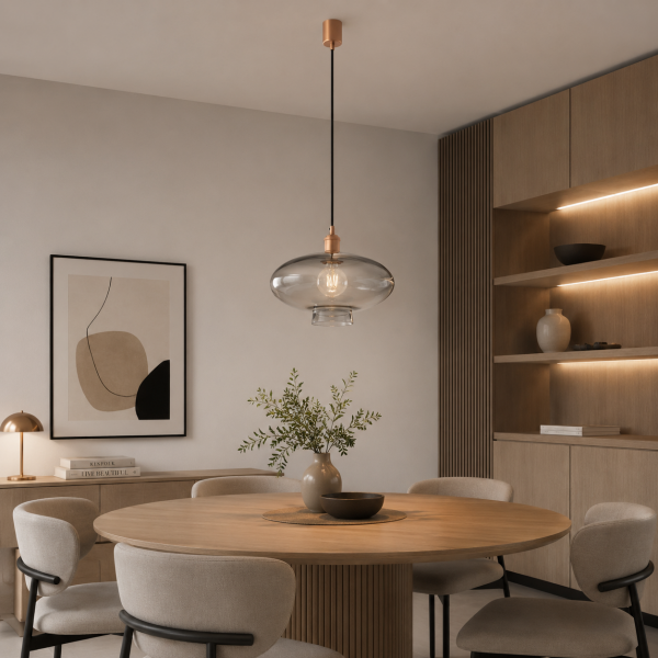Szklana lampa wisząca TRESCO 8981 Argon Dymione Szkło Miedziane detale