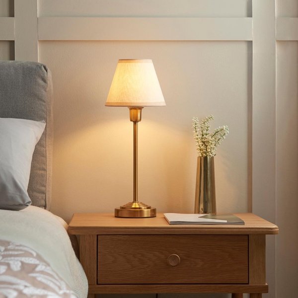 Klasyczna lampka stołowa nocna abażurowa mosiężna minimalistyczna uniwersalna Rise &amp; Ivy 120937 ENDON
