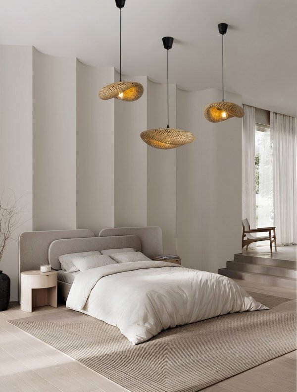 Lampa wisząca bambusowa pleciona kolor naturalny owalna boho rystykalna industrialna nad stół do salonu sypialni NULVERO LE45364 Luces Exclusivas