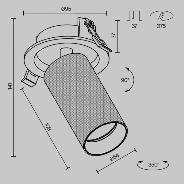  Lampa sufitowa lampa wbudowana wpuszczana tuba regulowana aluminium czerń i matowe złoto Artisan MAYTONI C081CL-01-GU10-MG