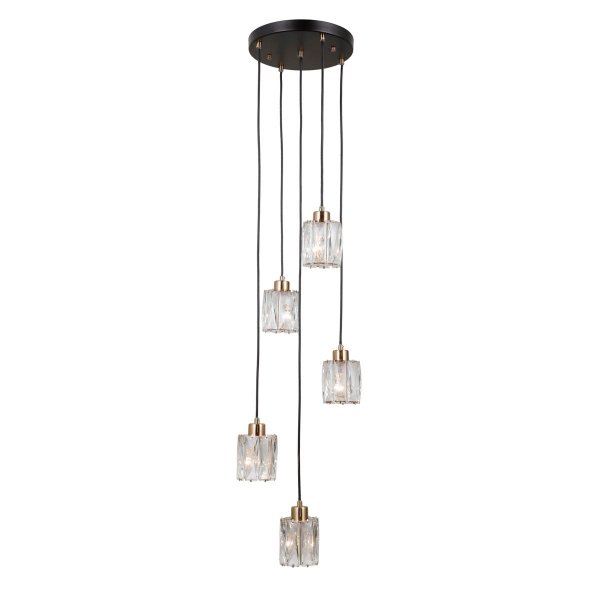 Kryształowa lampa wisząca Żyrandol zwis Torno Italux PND-40813-5R-BK-HBR jadalniana nad stół czarny złoty
