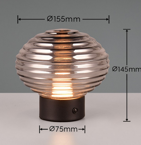 Dekoracyjna Lampka Stołowa LED Dymiony Szklany Klosz EARL R57771154 RL
