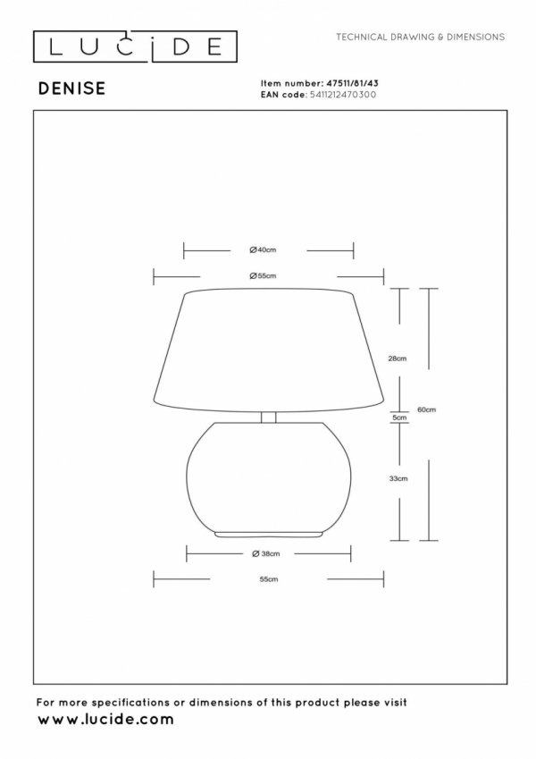 Dekoracyjna lampka stołowa ceramiczna podstawa z bawełnianym abażurem owalna nowoczesna na komodę DENISE 47511/81/43 LUCIDE