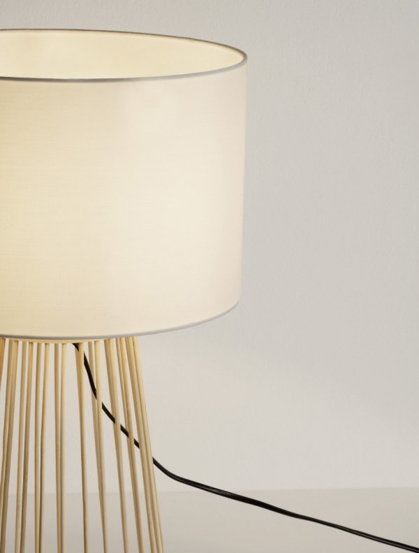 Lampka stołowa nocna podstawa bambusowa kolor naturalny biały abażur boho rustykalna industrialna UVENZIA LE45384 Luces Exclusivas