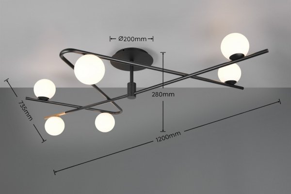 Lampa sufitowa dekoracyjny czarno złoty plafon w nowoczesnym stylu szklane klosze kule FLAMING 668900680 TRIO SELECT