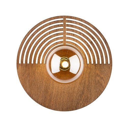 Dekoracyjny nowoczesny drewniany okrągły kinkiet ścienny szklany bursztynowy klosz w stylu boho LUNAR WOOD 11013 TK-Lighting