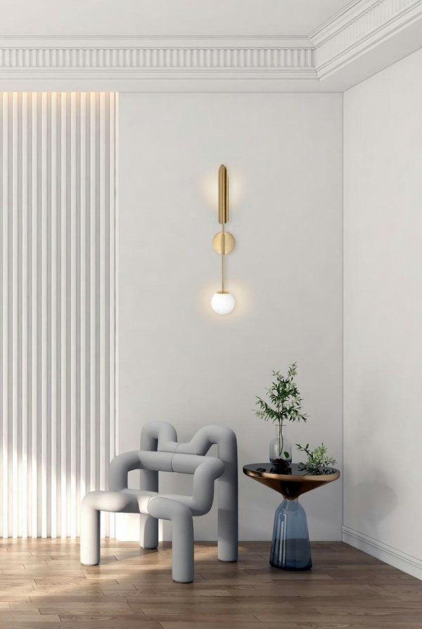 Designerski nowoczesny mosiężny kinkiet ścienny mleczny klosz MIKA-1 ST-F086 Step Into Design
