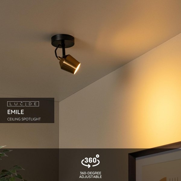 Nowoczesny plafon lampa sufitowa czarno-złota regulowana na wysięgniku uniwersalna minimalistyczna metalowa EMILE 51901/01/02 Lucide