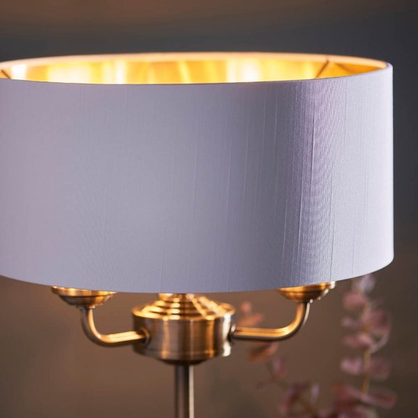 Lampka stołowa nocna abażurowa biało-mosiężna okrągła minimalistyczna klasyczna HIGHCLERE 98932 ENDON 