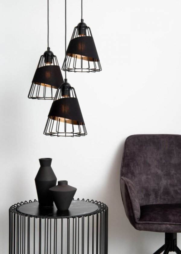 Lampa wisząca Druciana abażury Czarno-złota Sigma Deni 3 Koło 40544