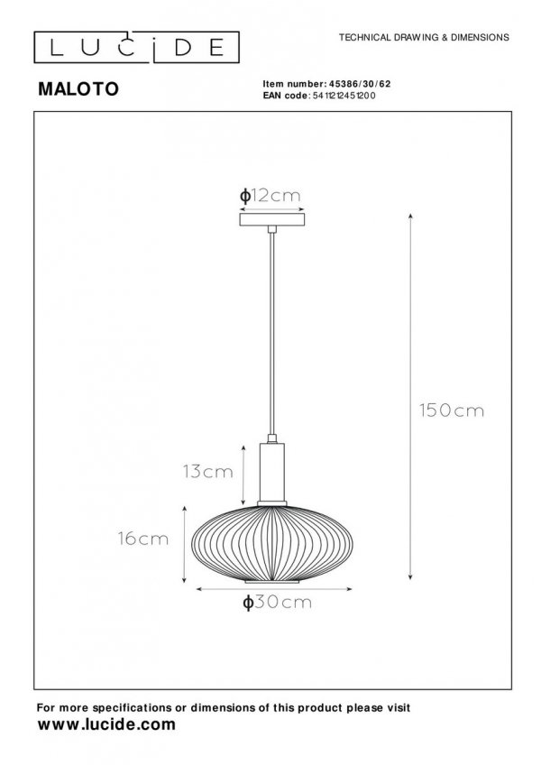 Nowoczesna designerska lampa wisząca szklany bursztynowy klosz MALOTO 45386/30/62 Lucide