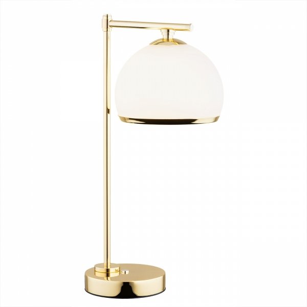 Klasyczna stylowa lampa stołowa lampka nocna szklany półokrągły biały klosz złoto mosiądz MARBELLA PLUS 8120 Argon