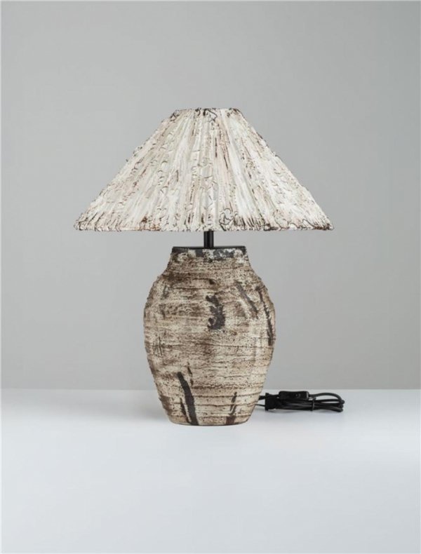 Lampka stołowa nocna ceramiczna tkaninowy abażur boho rustykalna industrialna Luces Exclusivas