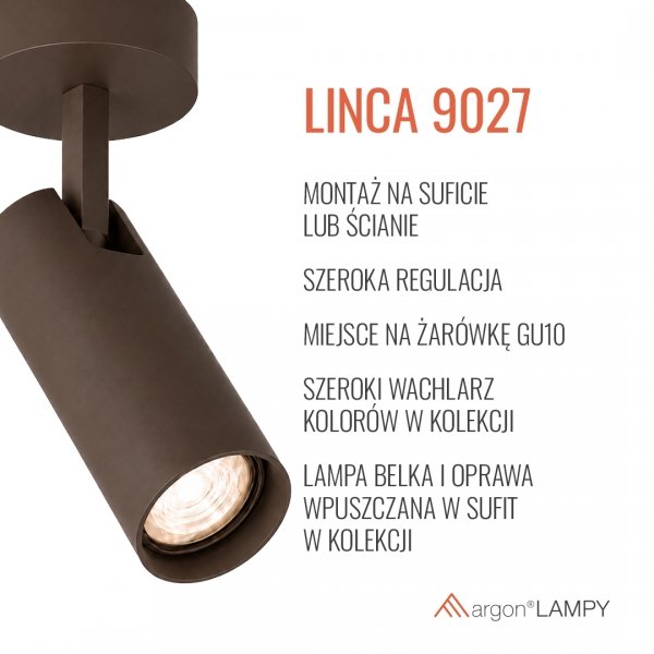 Reflektor sufitowy natynkowy regulowana tuba brązowy minimalistyczny uniwersalny LINCA 9027 Argon
