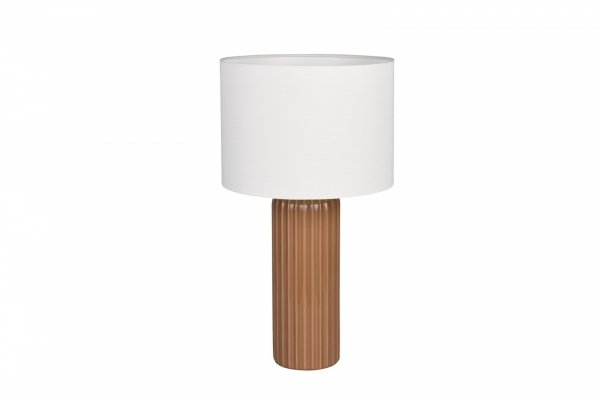 Lampka nocna stołowa ceramiczna podstawa tkaninowy abażur brązowa minimalistyczna klasyczna BLAIR R51811072 Rl