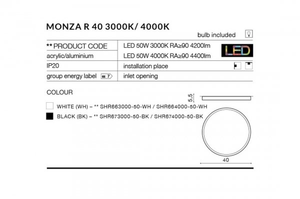 Plafon Sufitowy Biały MONZA R 40 WH 4000K  AZ2264 Azzardo