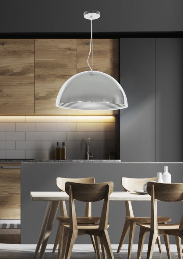 Chromowana lampa wisząca nad stół w stylu loft z szerokim kloszem DORADA 31-26361 Candellux