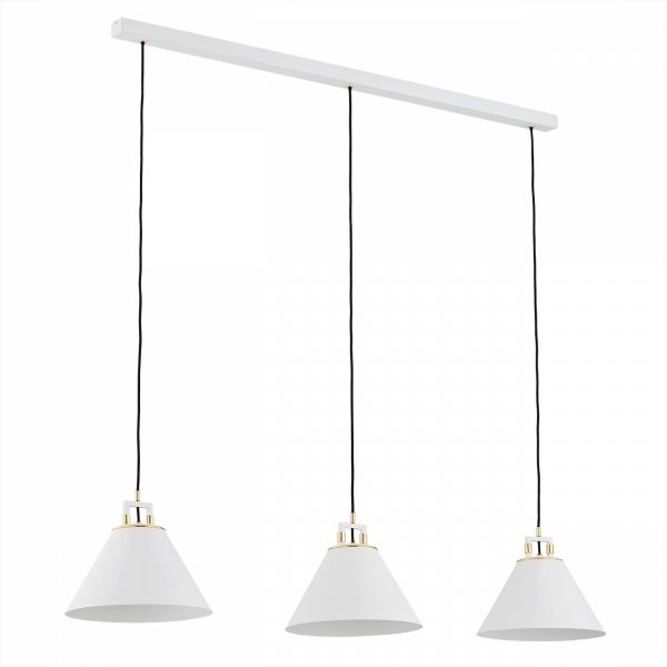 Lampa Wisząca Vintage Biała Listwa Potrójna Z Mosiężnym Akcentem  ORTE 6173 ARGON