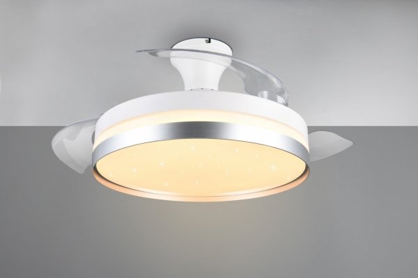 Nowoczesna lampa sufitowa z wiatrakiem LED srebrna okrągła klasyczna minimalistyczna ściemnialna na pilota LINDBERG R67382187 Rl