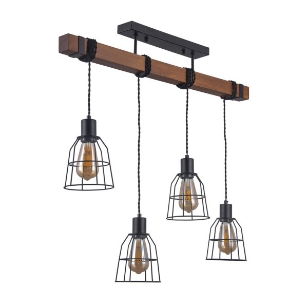 INDUSTRIALNA LAMPA WISZĄCA NAD STÓŁ DREWNIANA BELKA ITALUX REDA PND-4793-4-L