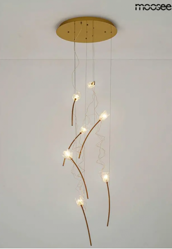 Designerska salonowa lampa wisząca złota dekoracyjne klosze w kształcie tulipanów TULIPPE 7 DISC MSE1501100170 Moosee