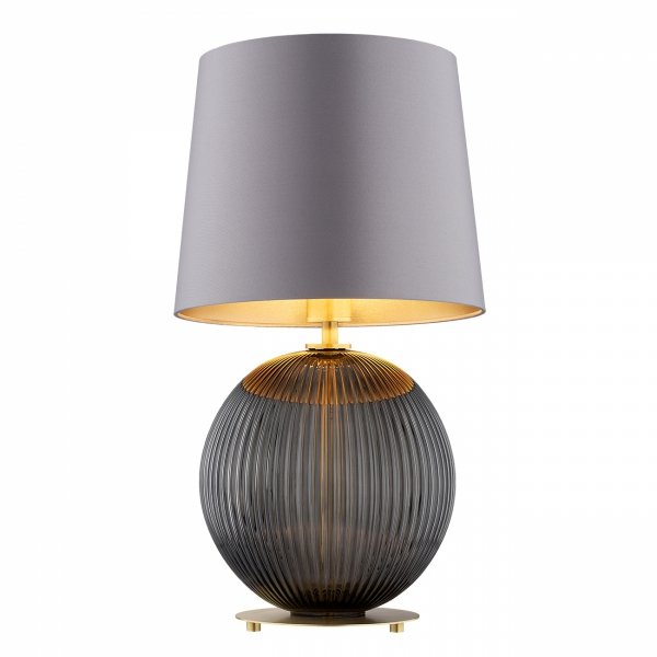 Lampa stołowa lampka nocna elegancka minimalistyczna ciemne szkło kula do salonu szary abażur satyna HAMILTON 8539 Argon