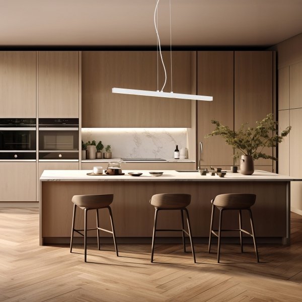 Współczesna metalowa lampa wisząca minimalistyczna industrialna biała listwa duża długa wbudowany LED VERMONT 3950 Argon