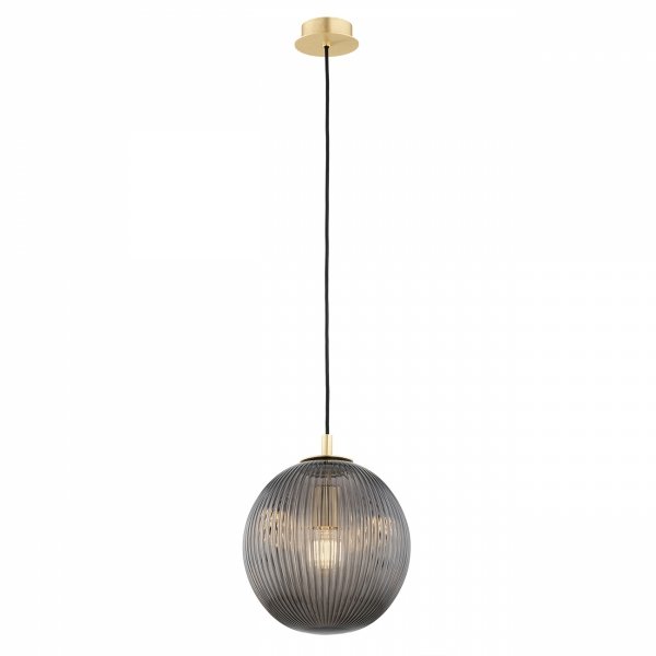 Lampa wisząca elegancka kula ciemne dymne ryflowane szkło złote dodatki mosiądz 25cm PALOMA 8513 Argon
