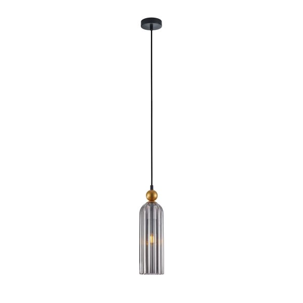 Dekoracyjna Lampa Wisząca w Stylu Art Deco Szklany Dymiony Kosz LEVIE PND-28636-1L-GD-SG ITALUX GLAMOUR