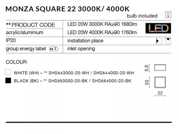 AZZARDO LAMPA SUFITOWA PLAFON SPOT MONZA S 22 AZ2271